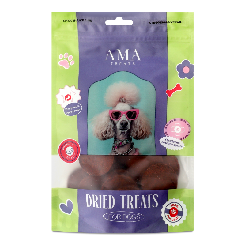 Ласощі д/собак Медальйони з індичкою 85г AMA Treats
