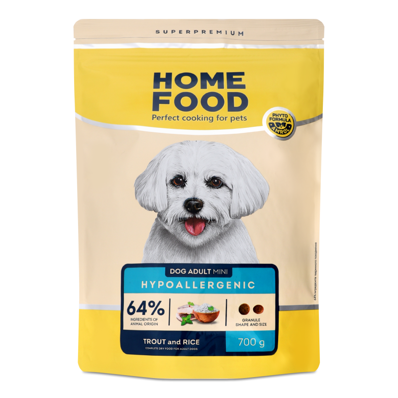 Корм д/дорослих собак малих порід Гіпоалергенік Форель з рисом сухий 700г Хоум Фуд