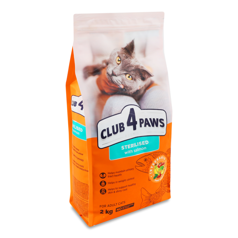 Корм д/дорослих стерилізованих котів Premium з лососем сухий 2кг Club 4 Paws