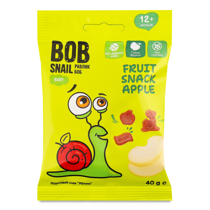Снек фруктовий дитячий Яблуко від 12місяців 40г Bob Snail