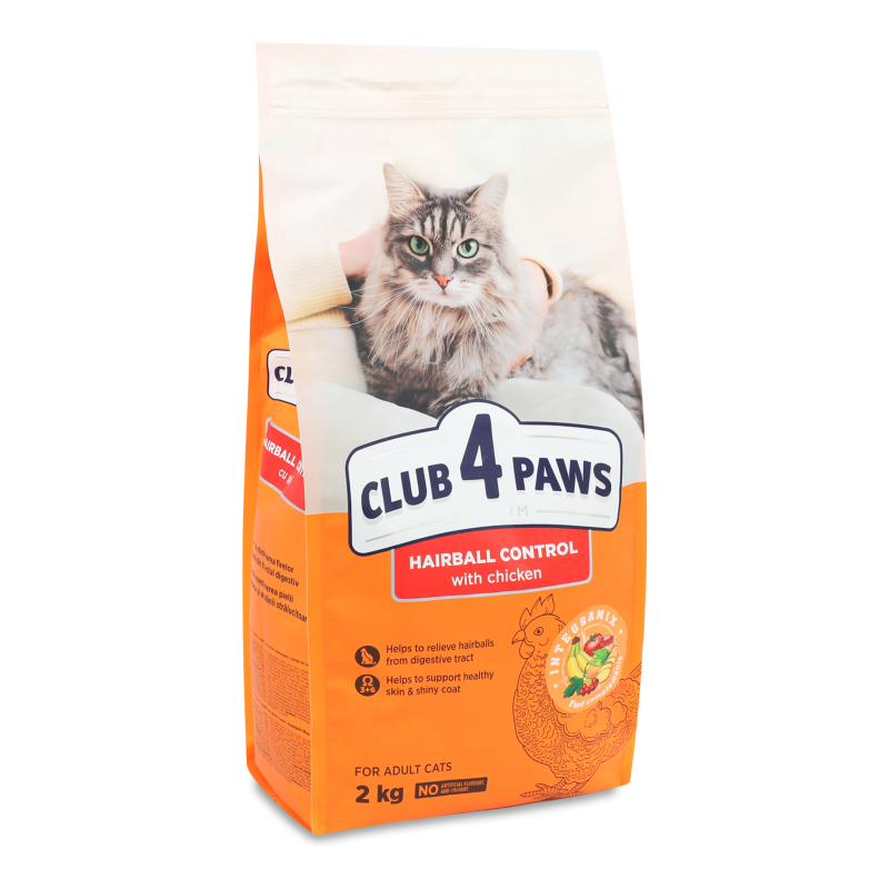 Корм д/дорослих котів Преміум Ефект виведення шерсті з організму тварин сухий 2кг Клуб 4 лапи