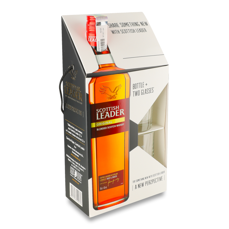 Набір Віскі Original 3роки 40% 0,7л+2склянки коробка Scottish Leader