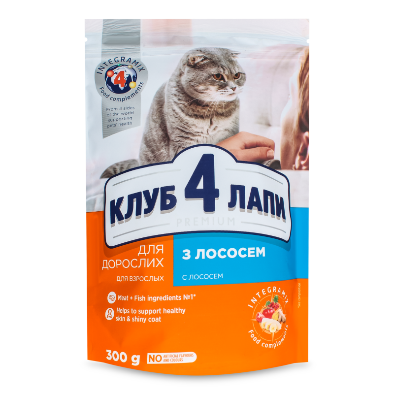 Корм д/дорослих котів Premium з лососем сухий 300г Club 4 Paws