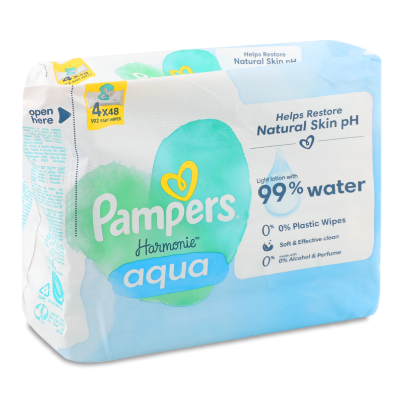 Серветки вологі дитячі Harmonie Aqua 4*48шт Pampers