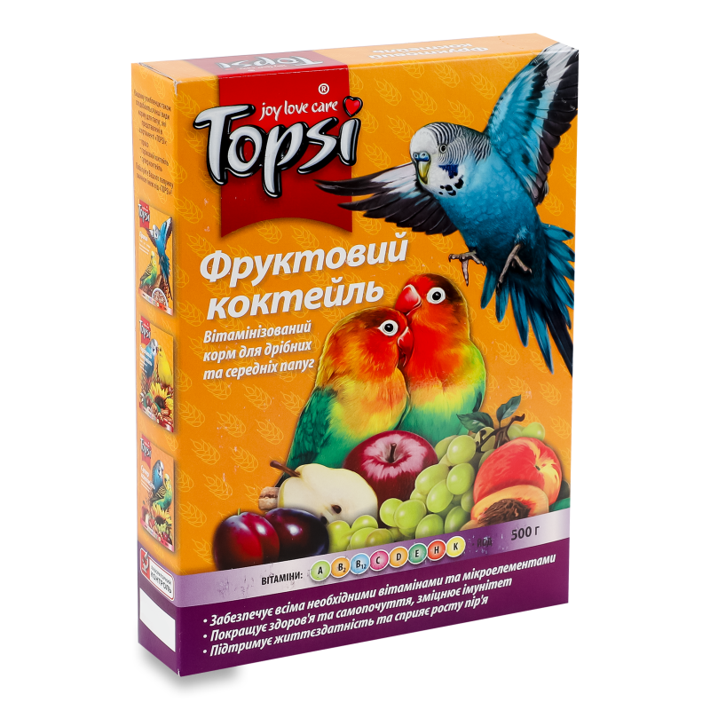 Корм д/дрібних та середніх папуг Фруктовий коктейль 600г Топсі
