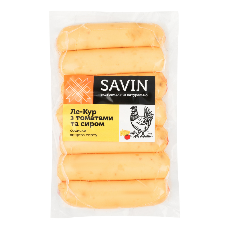 Сосиски з м'яса птиці з томатами та сиром Ле-Кур Savin Product в/с кг