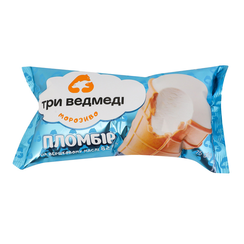 Мороженое пломбир в вафельном стаканчике Три ведмеді м/у 75г Три