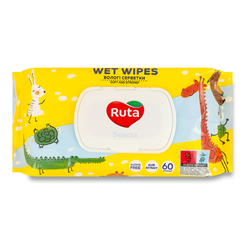 Серветка волога Selecta Веселі звірята з екстрактом алое 60шт Ruta