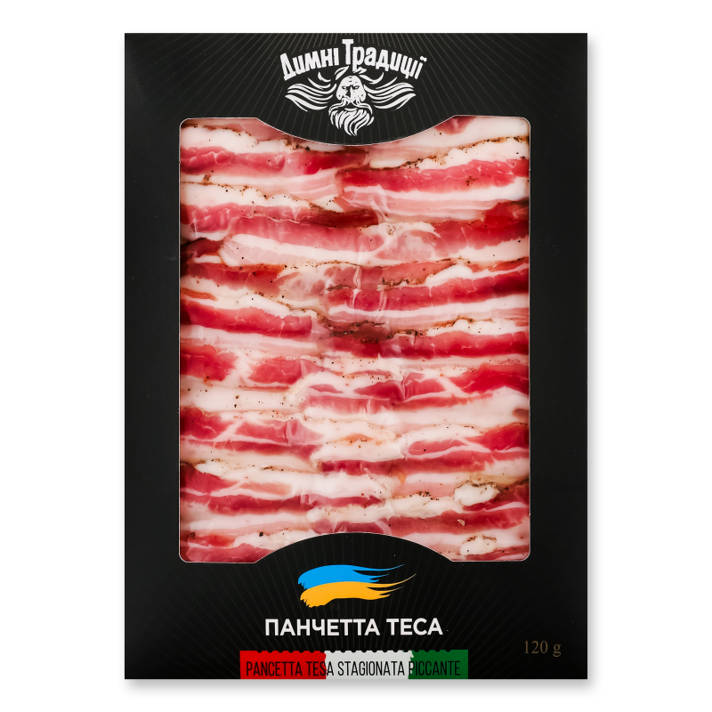 Панчетта Теса Пікантна с/в в/г нарізка 120г в/у Димні Традиції