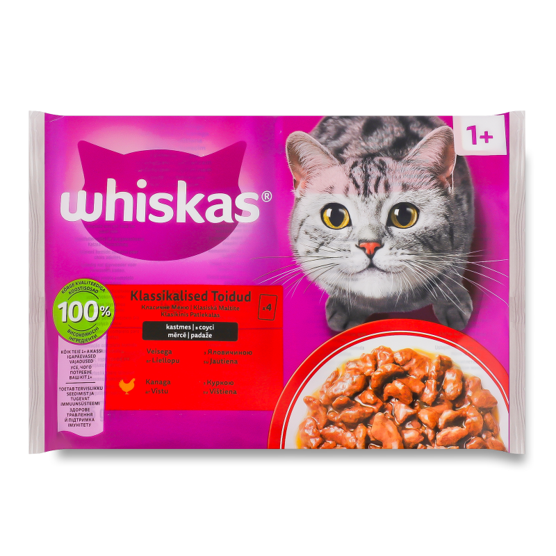 Корм д/котів Яловичина Курка в соусі 4*85г пауч Whiskas