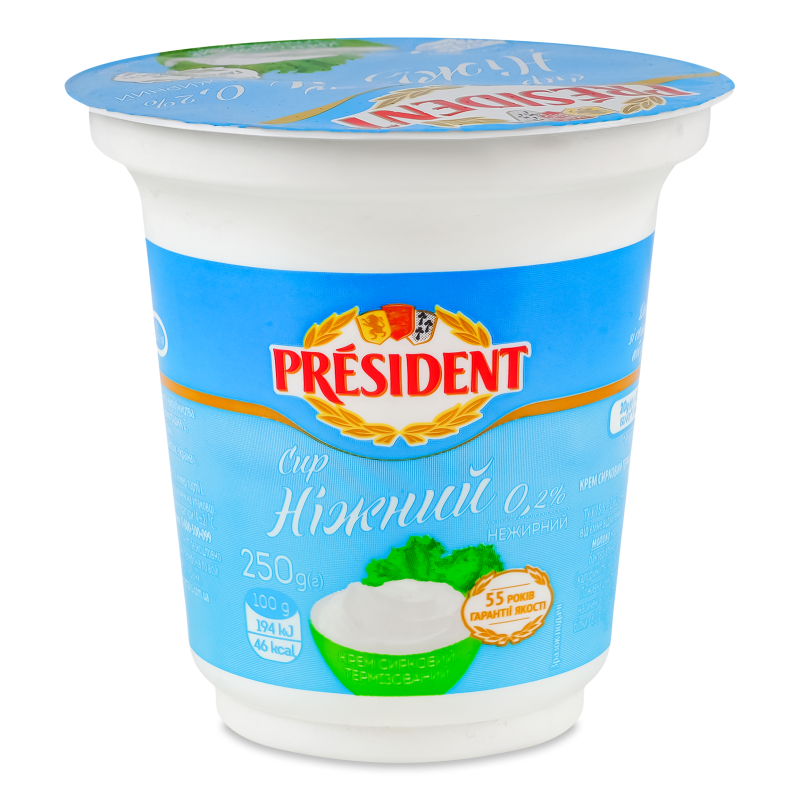 Крем сирковий Ніжний термізований 0,2% 250г стакан President