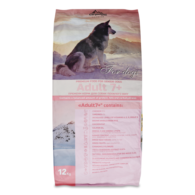 Корм д/літніх собак Едалт 7+ з куркою морським окунем сухий 12кг Карпатіан Пет Фуд