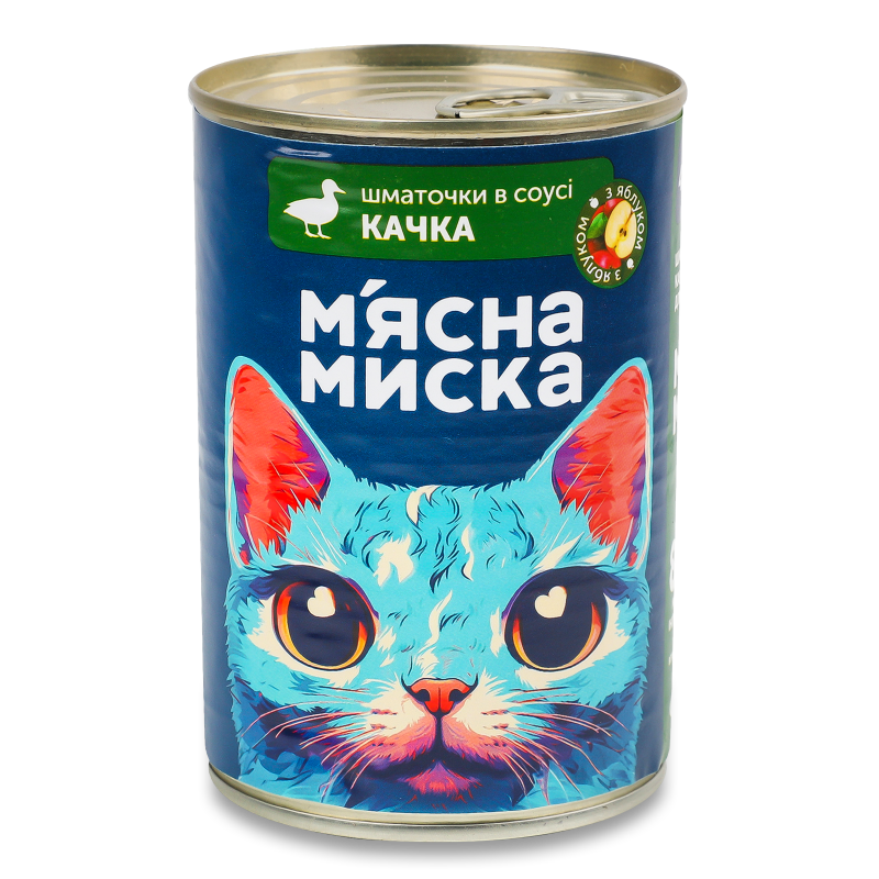 Корм д/дорослих котів Шматочки з качкою та яблуками в соусі 415г ж/б М’ясна миска