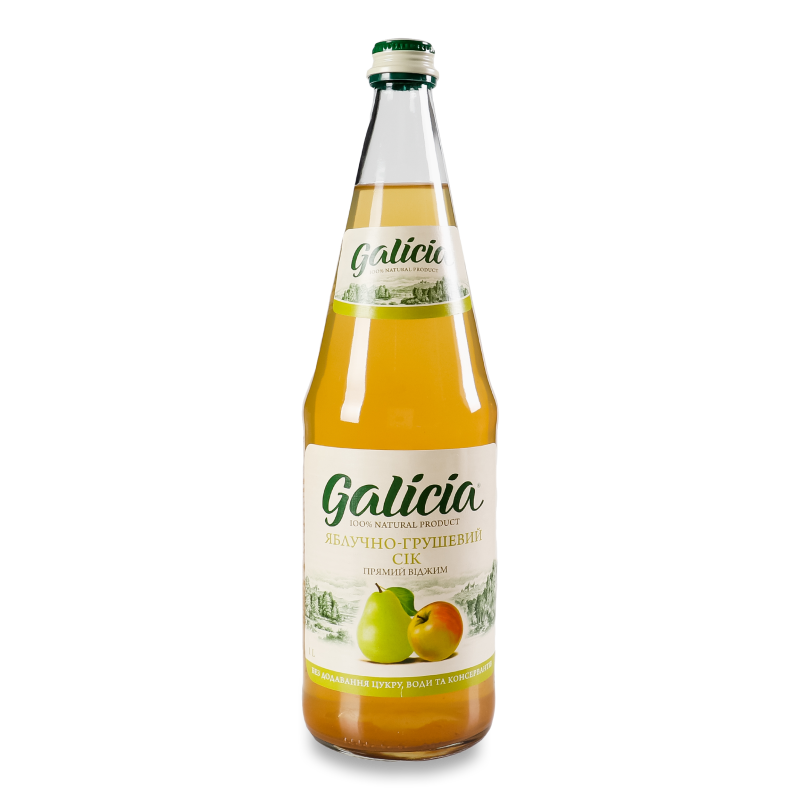 Сік яблучно-грушевий прямий віджим неосвітлений 1л скло Галіція