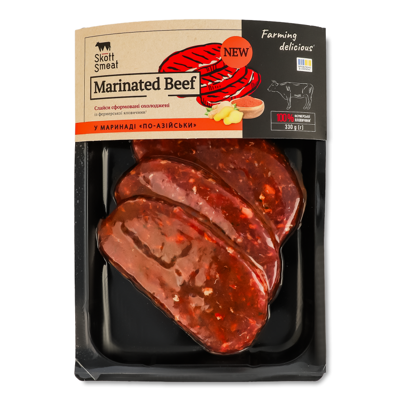 Яловичина в маринаді По-азійськи охолоджена слайси 330г в/у Skott Smeat