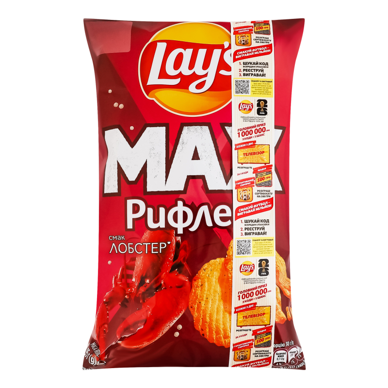 Чипсы картофельные Лобстер Рифленые Max Lay's м/у 95г Lay's