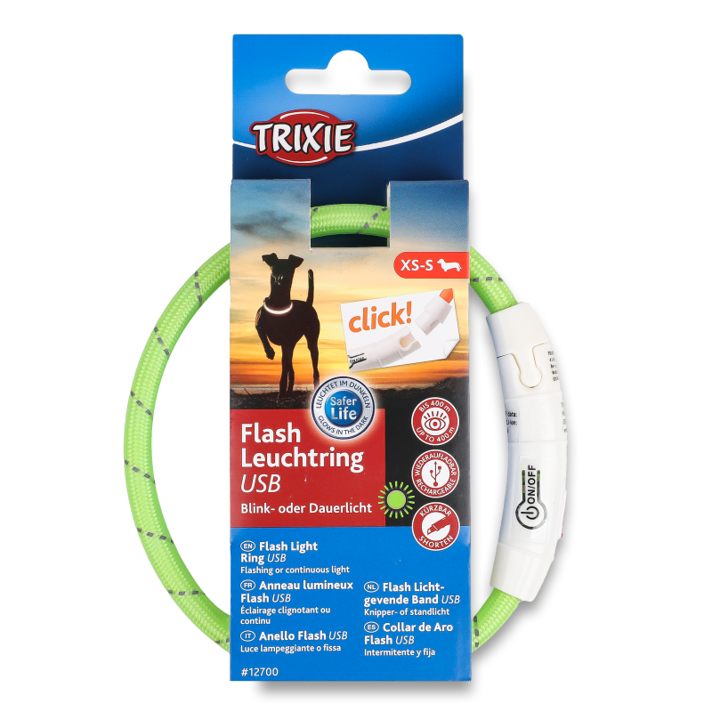 Нашийник д/собак зелений з підсвічуванням та USB 7мм 35см Тріксі