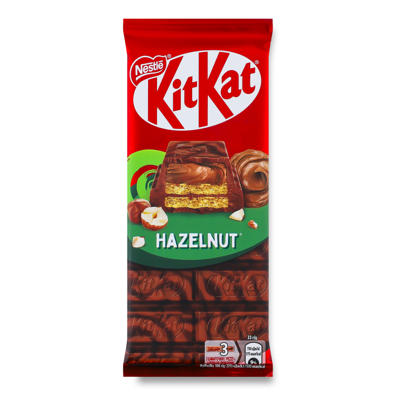 Шоколад Hazelnut молочний та чорний з вафлею та начинкою з пастою з лісових горіхів 99г Kit Kat
