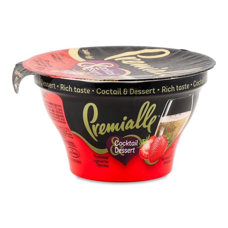Десерт кисломолочний Соcktail&Dessert Полуниця з ароматом Просеко 9,1% 140г стакан Premialle