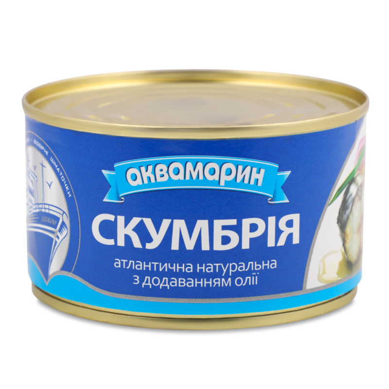 Скумбрія атлантична натуральна з добавленням олії 230г ж/б Аквамарин