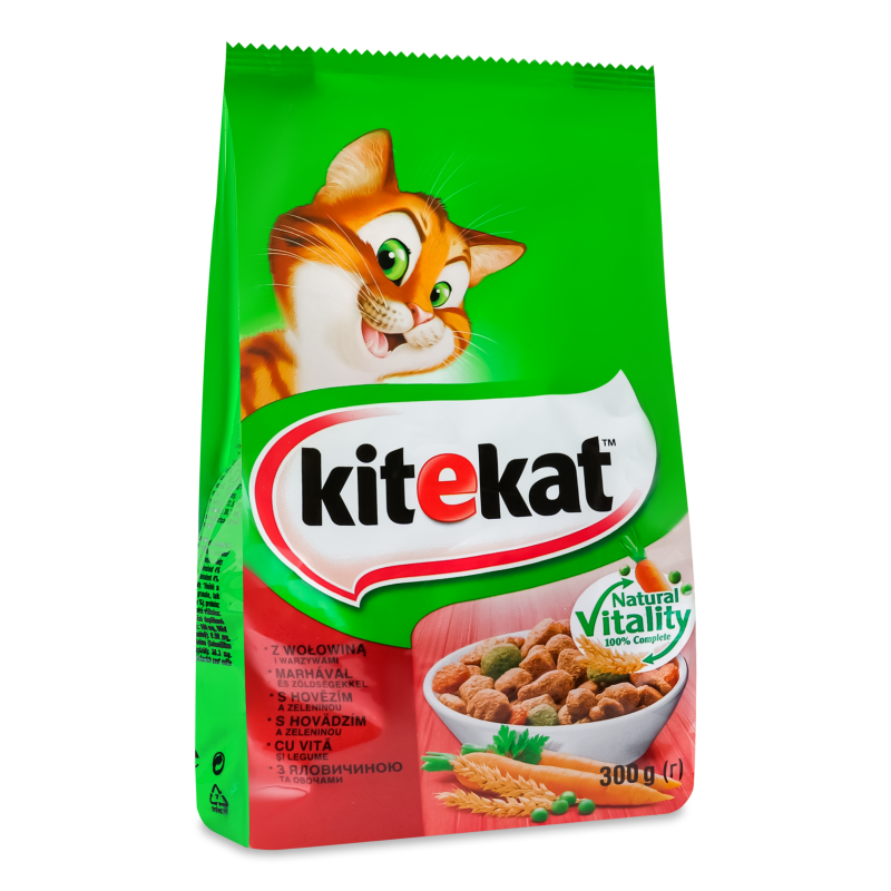 Корм д/дорослих котів з яловичиною та овочами сухий 300г Kitekat
