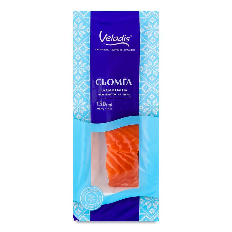 Сьомга філе-шматок на шкірі с/с 150г в/у Veladis