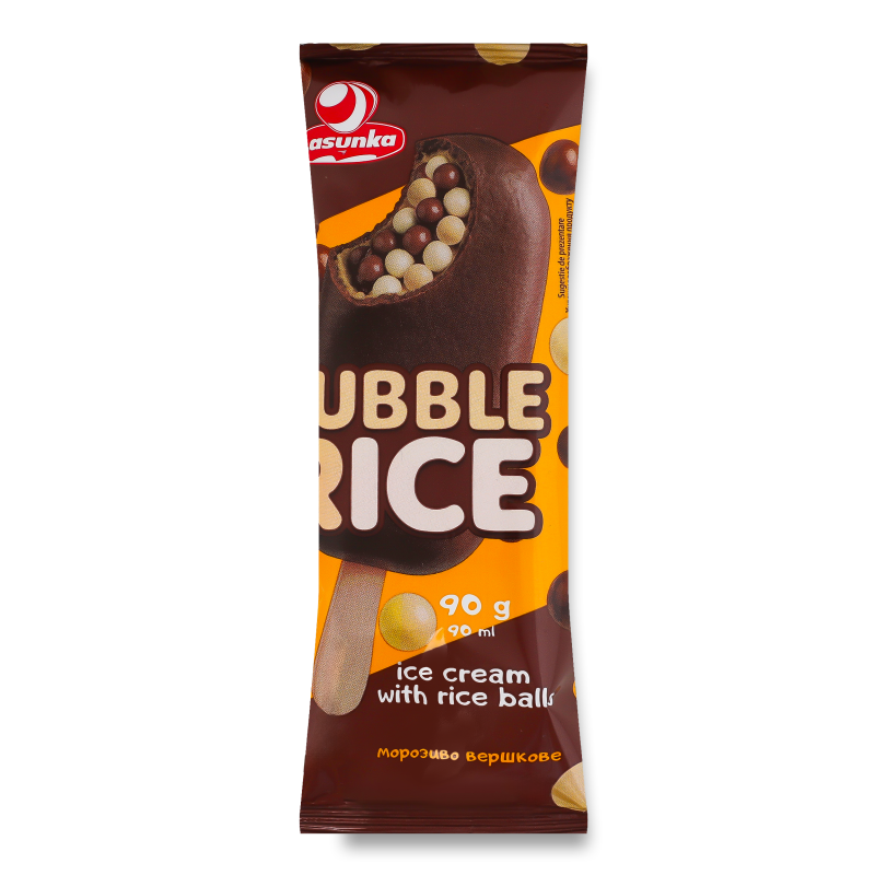 Морозиво Bubble Rice вершкове з какао у кондитерській глазурі 90г Ласунка