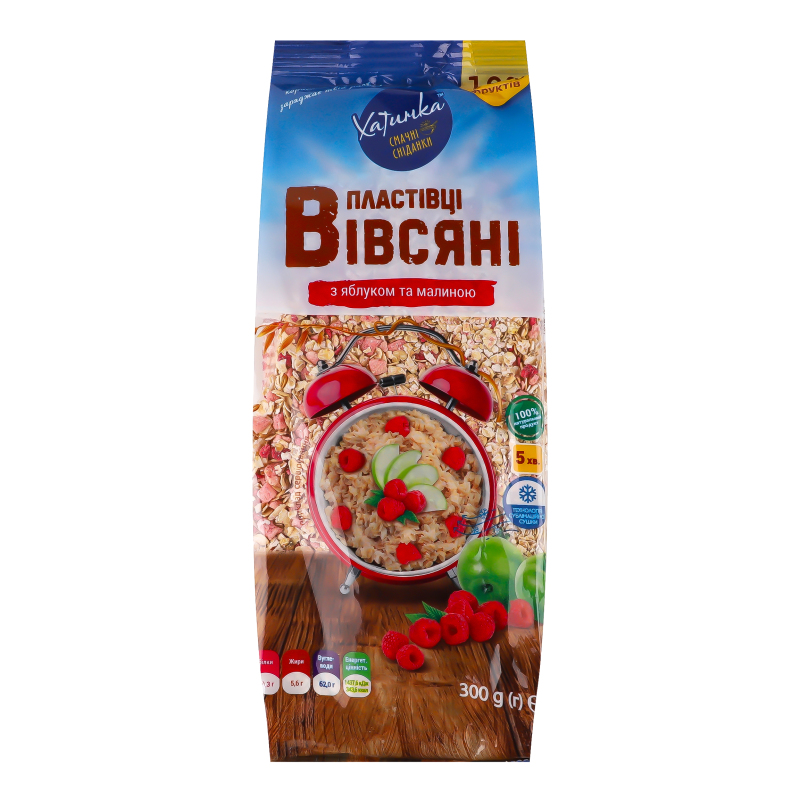 Пластівці вівсяні з яблуком та малиною Смачні сніданки Хатинка м/у