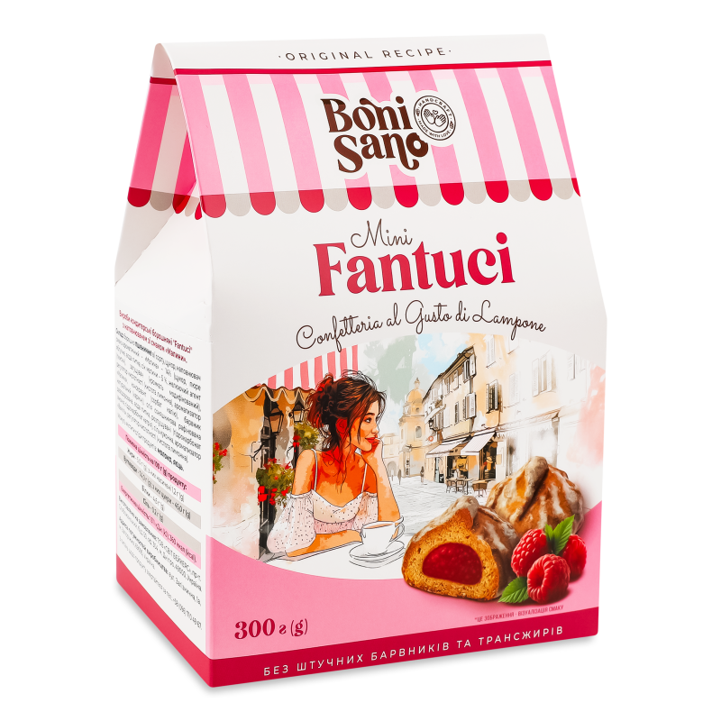 Вироби кондитерські Fantuci Mini з смаком малини 300г Boni Sano