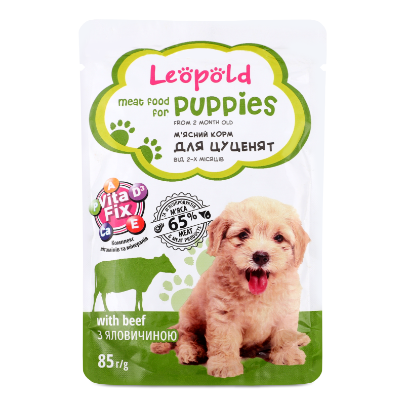 Корм д/цуценят м”ясний з яловичиною 85г пауч Леопольд