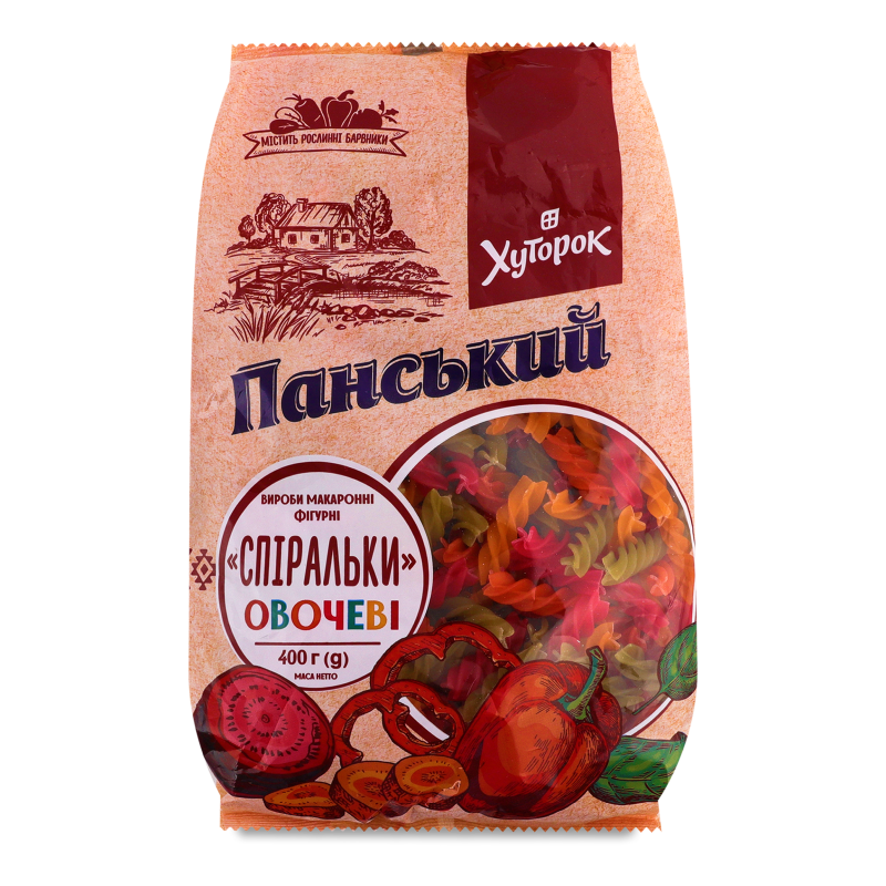 Вироби макаронні Спіралі овочеві 400г Хуторок панський