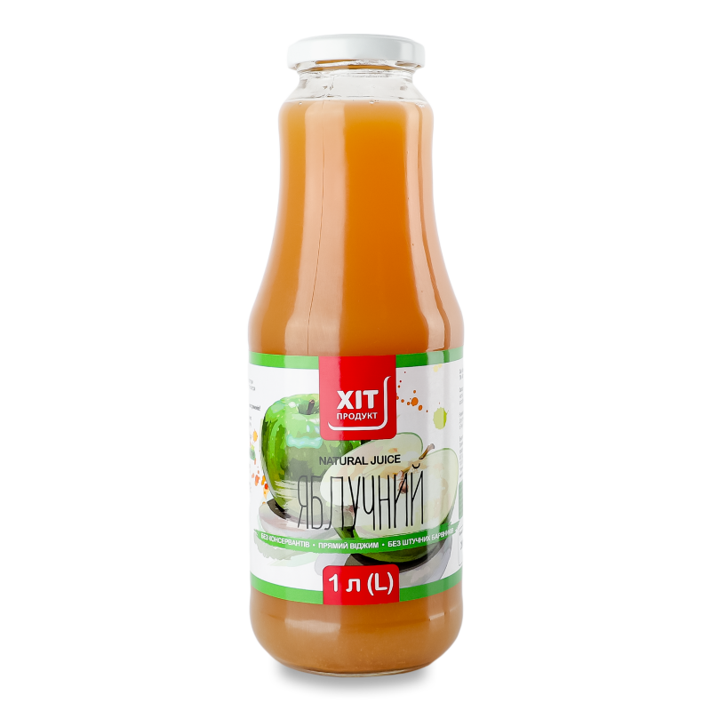 Сік яблучний прямого віджиму 1л скло Хіт Продукт