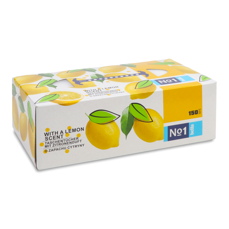 Хустинки паперові з ароматом лимона 2шари 150шт коробка Белла №1