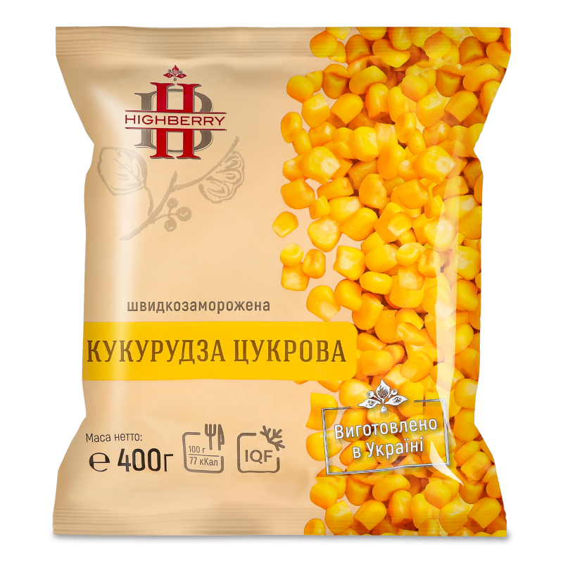 Кукурудза цукрова швидкозаморожена 400г Хайберрі