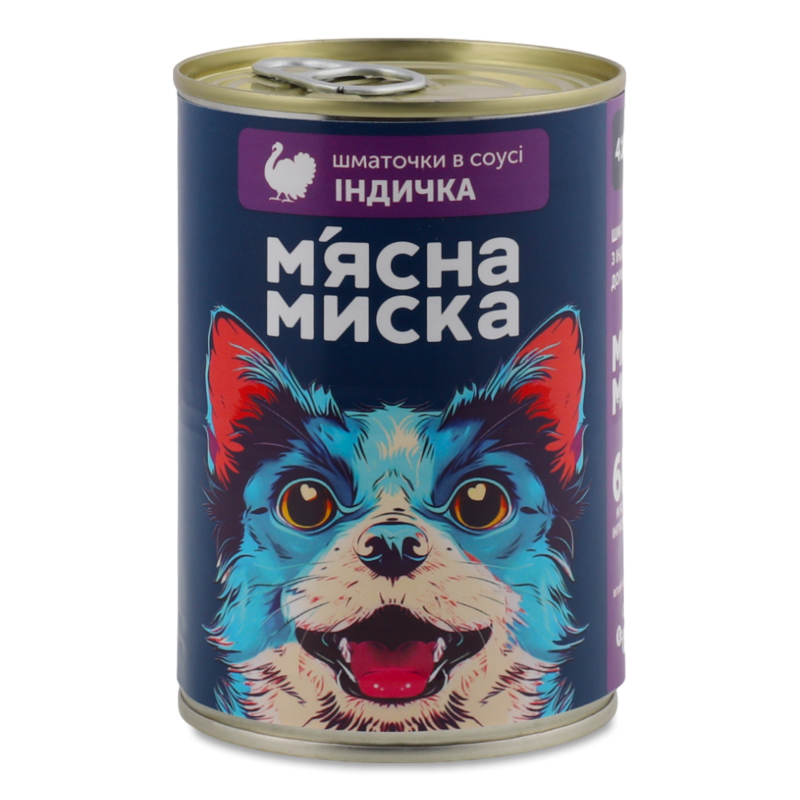 Корм д/дорослих собак Шматочки індички в соусі 415г ж/б М”ясна миска