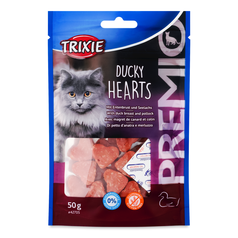 Ласощі д/котів Преміо Сердечка Качка та минтай 50г Тріксі