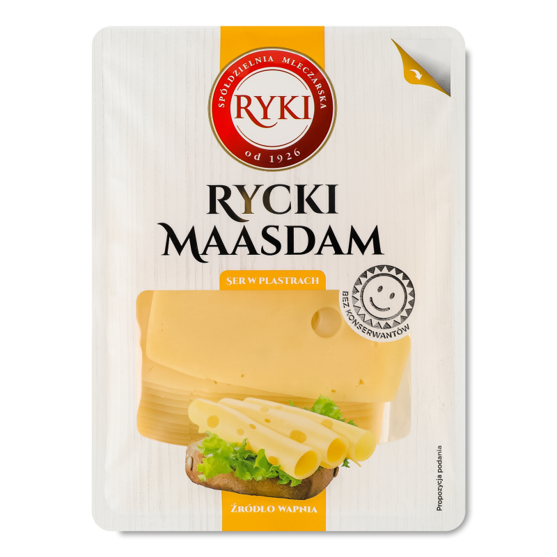 Сир Rycki Maasdam 45% нарізка 300г газ/уп Ryki