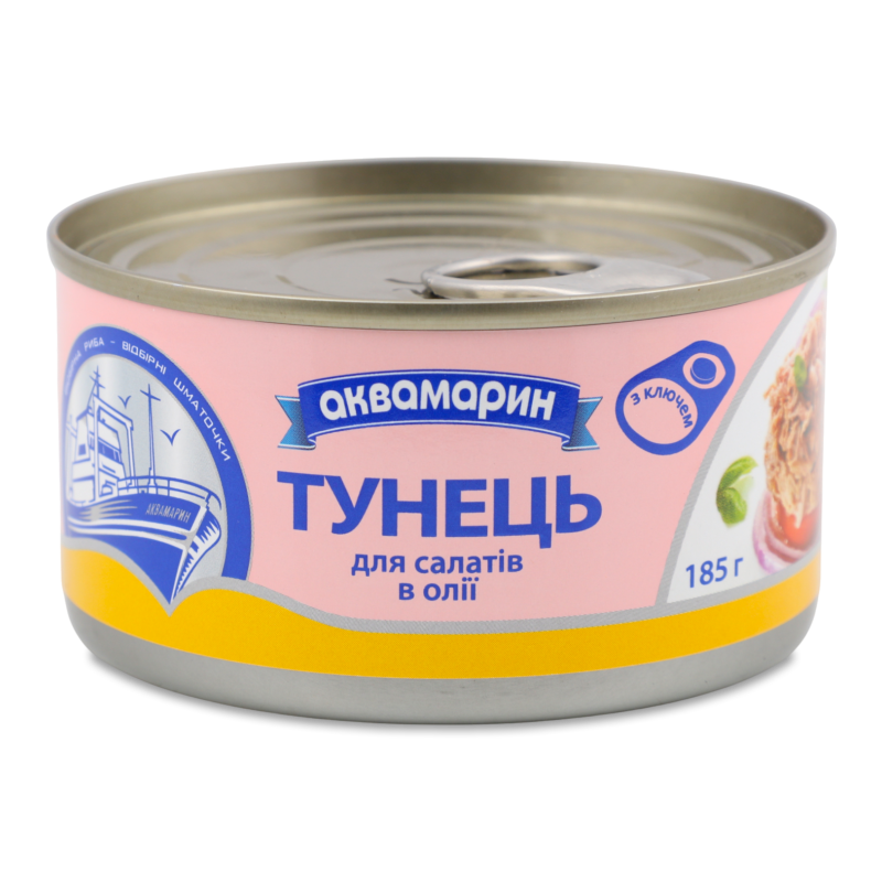 Тунець д/салатів в олії 185г ж/б з ключем Аквамарин