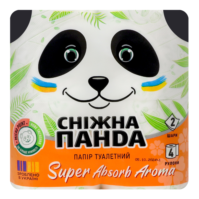 Папір туалетний 2-х шаровий Aroma Super absorb Сніжна Панда 4шт