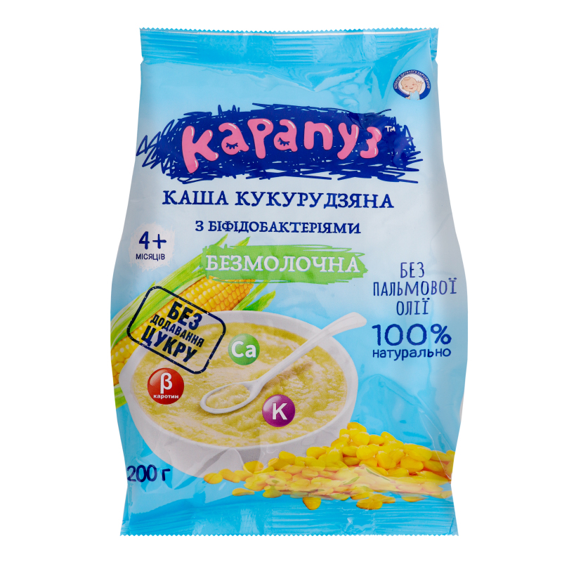 Каша безмолочна кукурудзяна з біфідобактеріями для дітей від 4міс Карапуз м/у