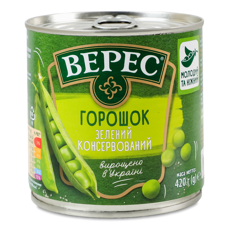 Горошок зелений консервований 420г ж/б Верес