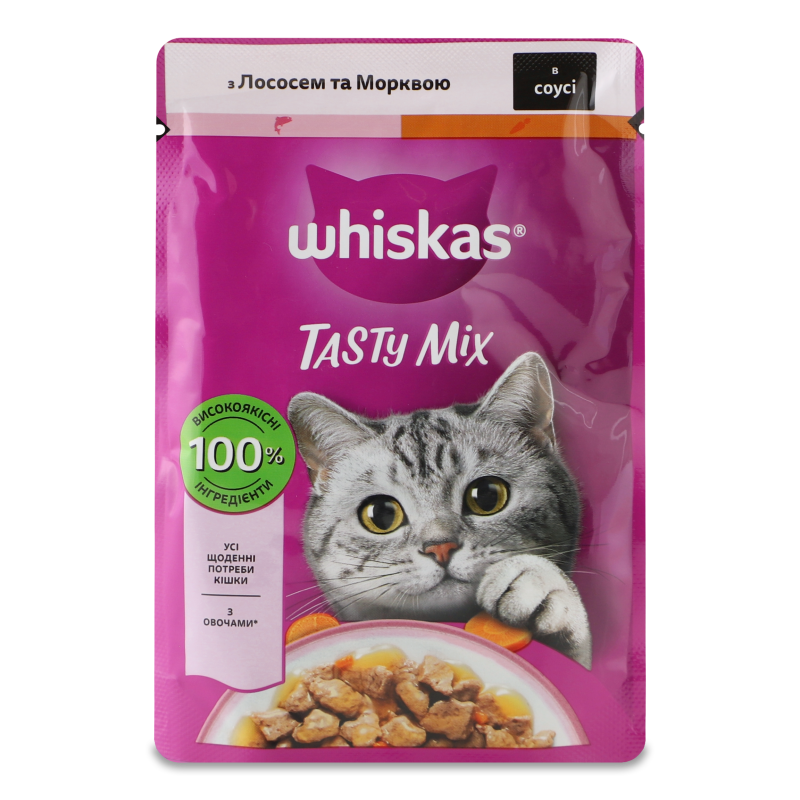 Корм д/дорослих котів TastyMix з лососем та морквою в соусі 85г пауч Whiskas