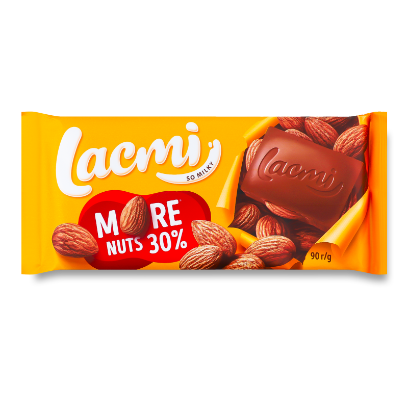Шоколад Lacmi молочний з цілим мигдалем 90г Roshen