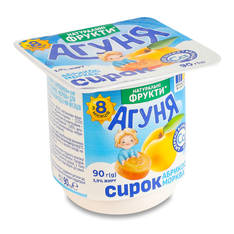 Сирок Абрикос-морква від 8місяців 3,9% 90г стакан Агуня