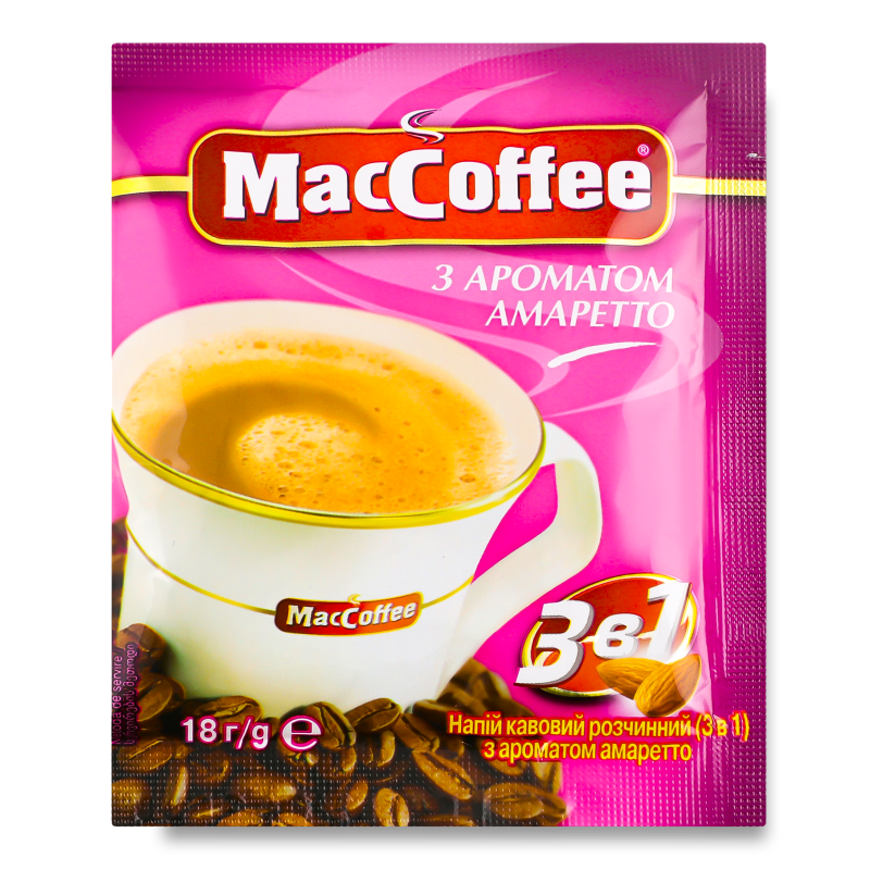 Напій кавовий 3в1 з ароматом Амаретто розчинний 18г стік MacCoffee