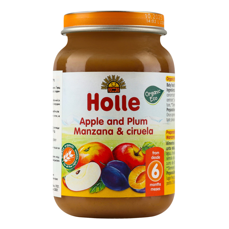 Пюре для дітей від 6міс Яблуко і слива Organic Holle с/б