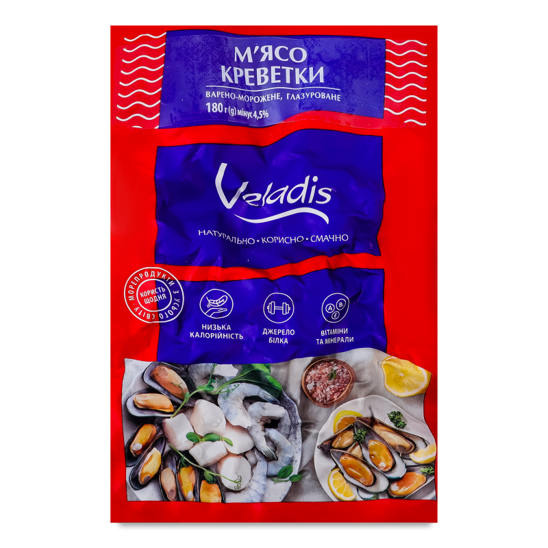 М’ясо креветки в/м глазуроване 180г в/у Veladis