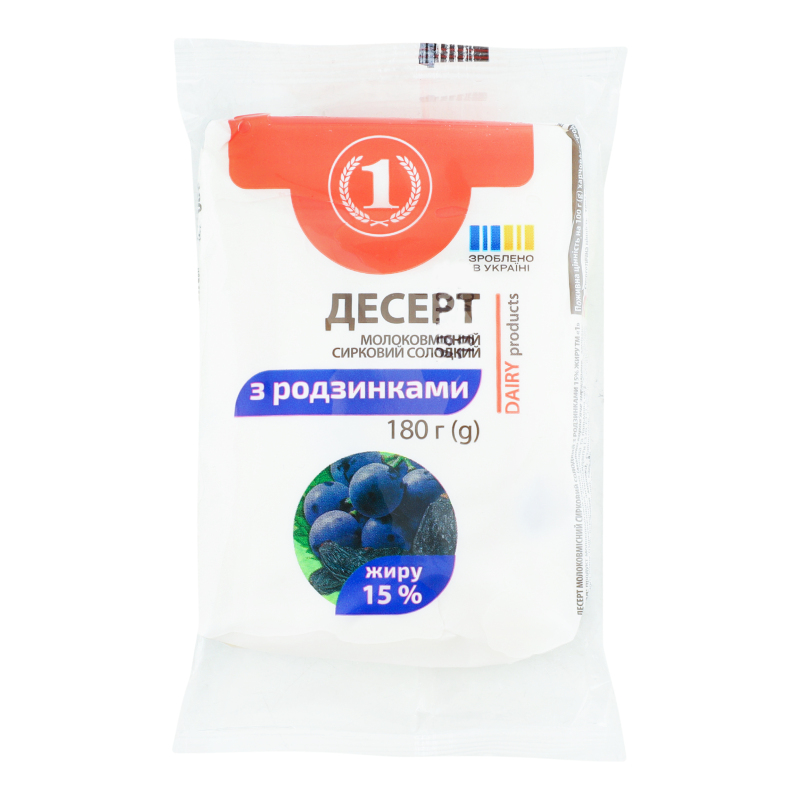 Десерт сирковий 15% молоковмісний солодкий з родзинками ТМ "1" м/у