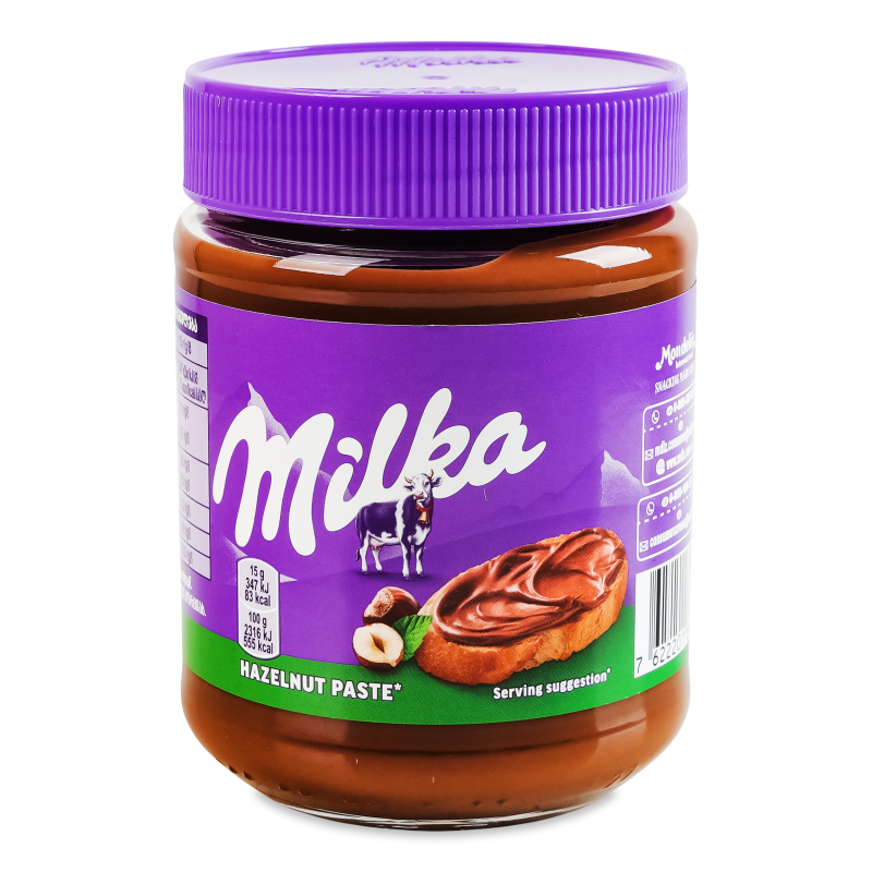 Паста горіхова з фундука з додаванням какао 350г скло Мілка