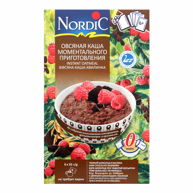 Каша-минутка овсяная с шоколадом и малиной Nordic к/у 6*35г/уп